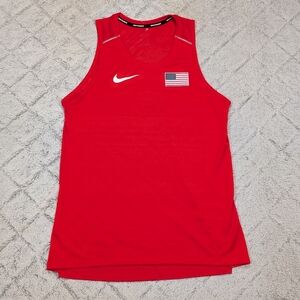 Nike Top Mens S Orange Red Miler Run Singlet Tank Team USA Reflective CQ0126-641